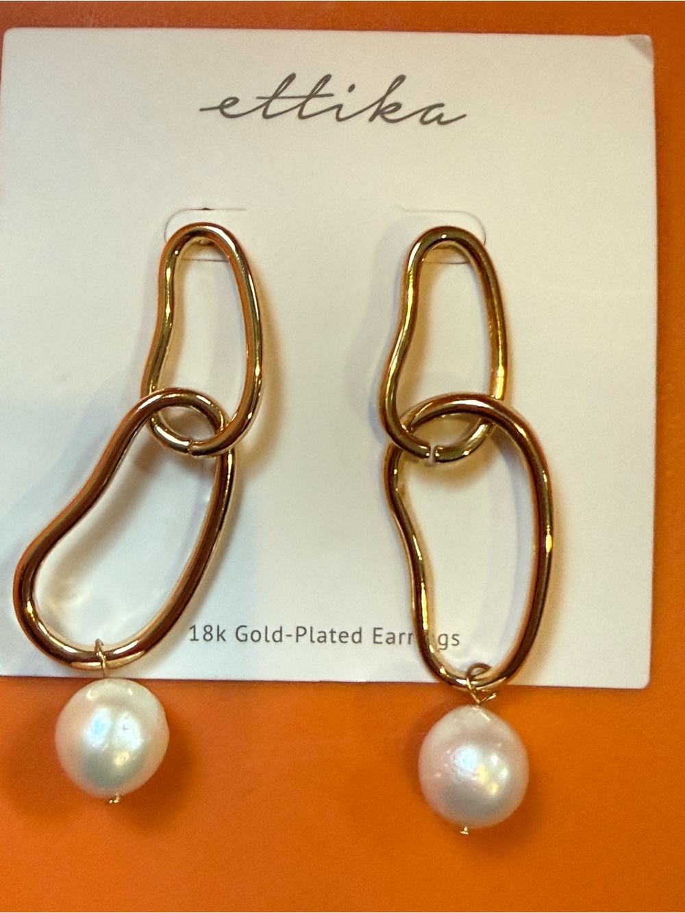 Ettika 18k Gold-Plated Pearl Drop Earrings NWT